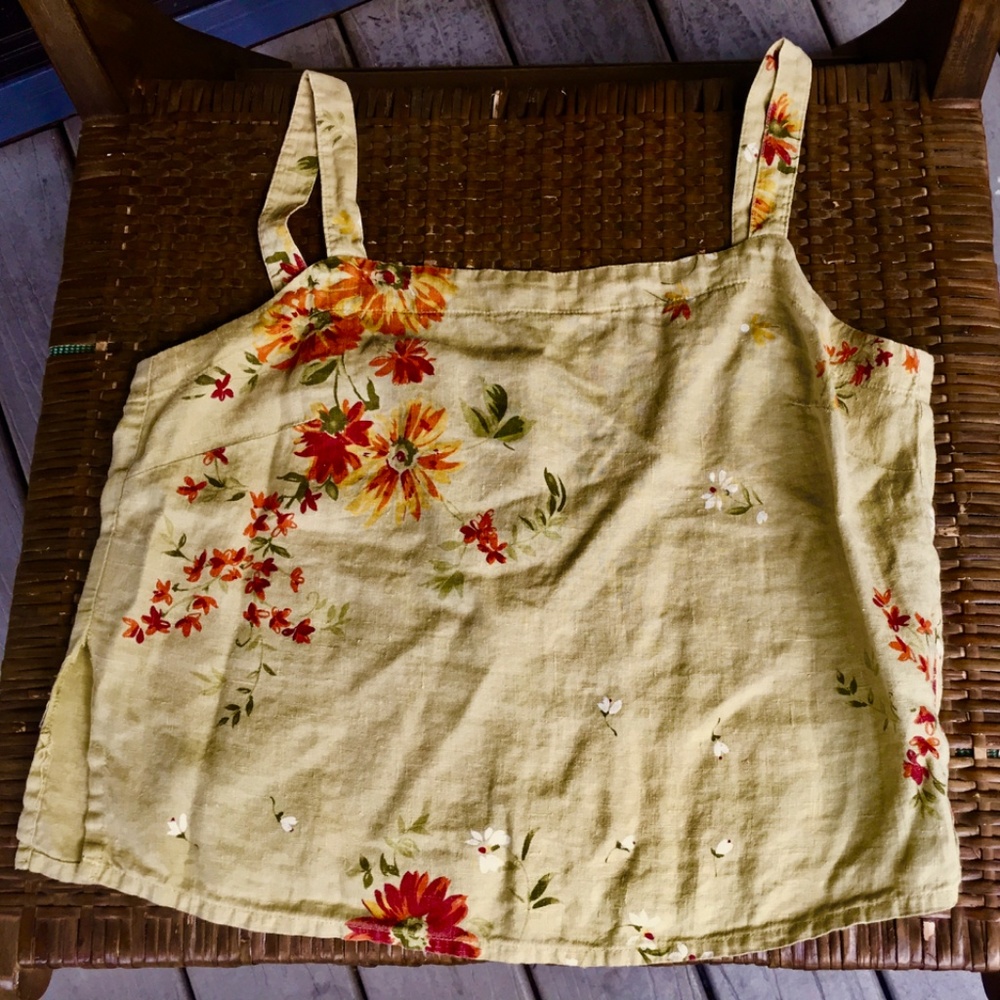 Linen camisole, vintage 80ies, with flowers